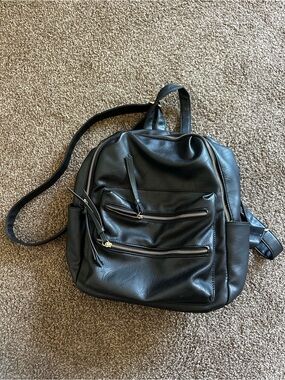 Black Leather-Look Backpack - Classic Everyday Carry
